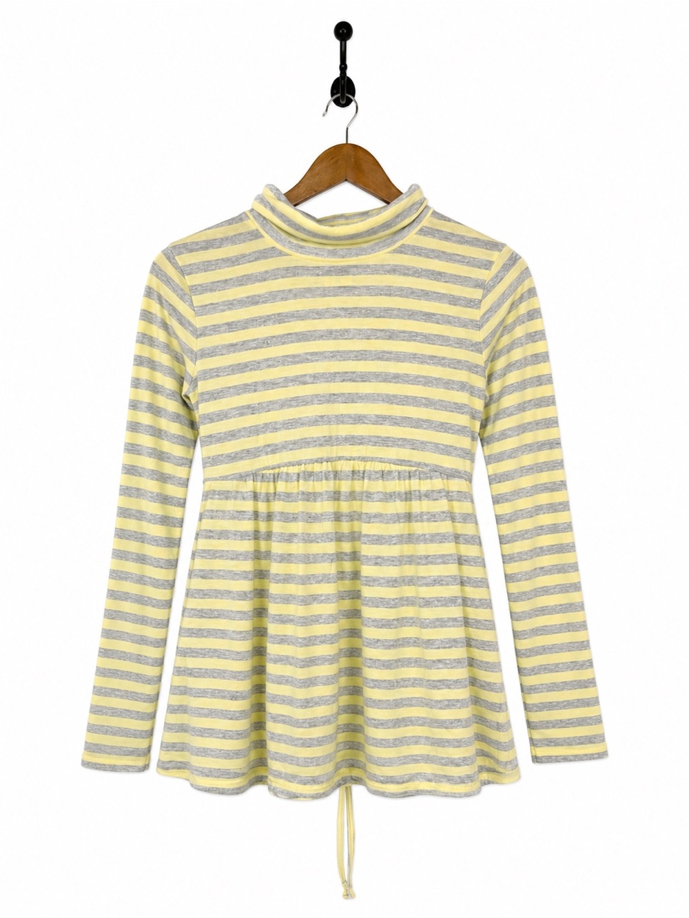 Motherhood Maternity Yellow Gray Metallic Stripe Turtleneck Peplum Top Size L